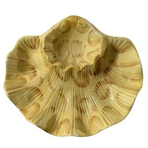 Laurie Gates Yellow Painters Cove Clam Shell Shaped Chip & Dip Crudite Bowl RARE